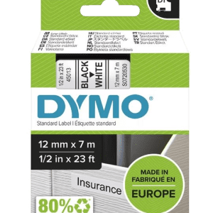Dymo Label tape 12mmx7m Black on White