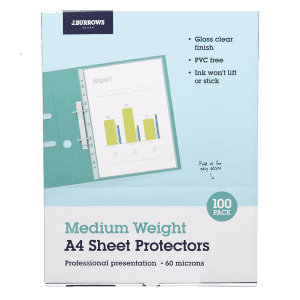 J.Burrows A4 60 Micron Sheet Protectors - 100 pk