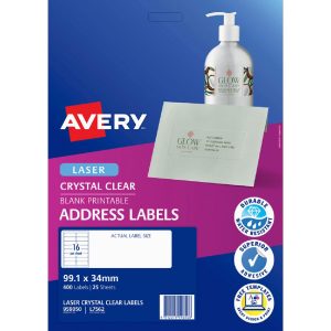 Avery 16UP Laser Address Labels Clear 25 Sheets